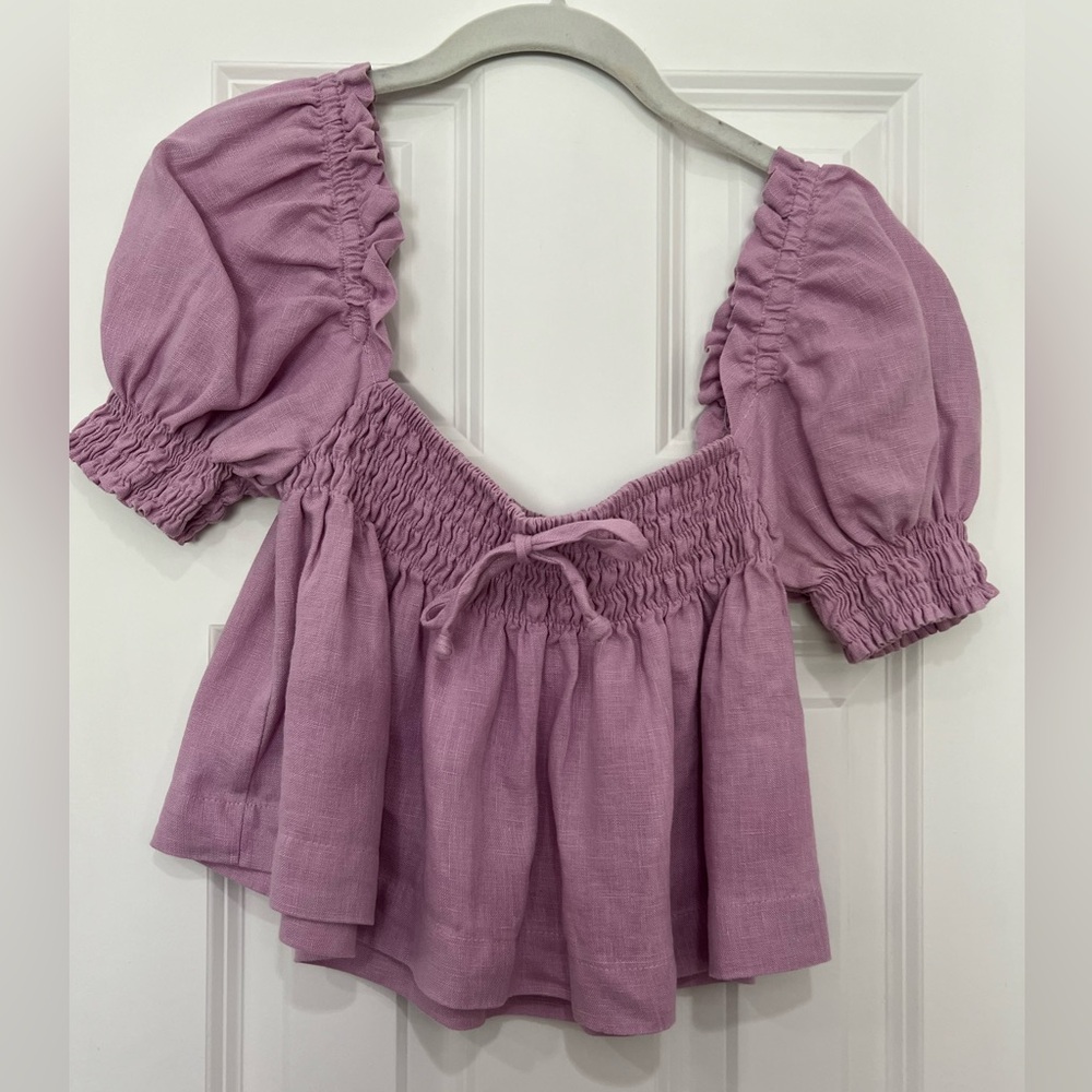 Faithfull the Brand Purple Linen Smocked Crop Top